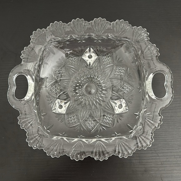 Pasari Indonesia VTG Heavy Pressed Glass Three Foot Open Handle Serving Dish - Picture 1 of 14